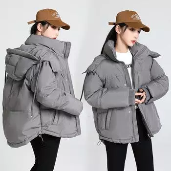 Осенне-зимнее женское утепленное пальто большого размера с капюшоном, свободная короткая ветрозащитная теплая студенческая куртка, холодная одежда S чёрный