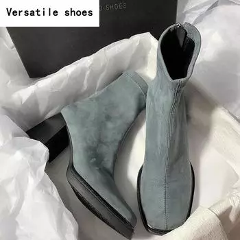 Осенне-зимние эластичные ботильоны женские дизайнерские винтажные туфли на толстом высоком каблуке современные короткие ботинки Zapatos De Mujer 35