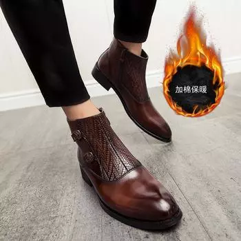 Осенне-зимние элегантные ботинки челси из натуральной кожи, мужская обувь для пар, индивидуальные туфли без застежек, формальные ботинки, модель для показа мод 38 чёрный