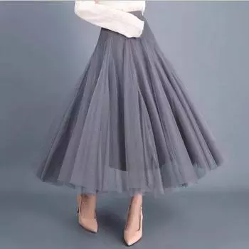 Осенне-зимние элегантные сетчатые женские юбки с высокой талией, тонкие женские длинные юбки трапециевидной формы, вечерние юбки One Size белый