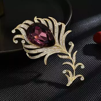 Осенне-зимние аксессуары для броши в виде перьев из австрийского хрусталя в виде атмосферного цветка золотой