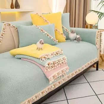 Осенне-зимние бархатные диванные подушки с кисточками и утолщенными нескользящими плюшевыми кожаными чехлами для дивана, скандинавский простой чехол, полотенце 70*70