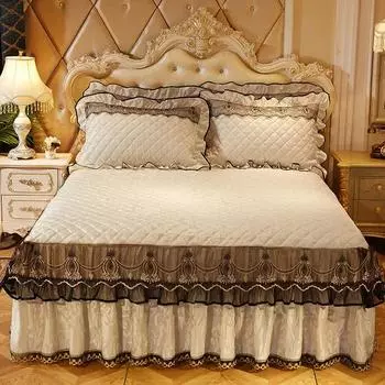 Осенне-зимние бархатные кружевные юбки-кровати из плотного хлопка с зажимом в европейском стиле, покрывало, матрас, противоскользящий защитный чехол, постельные принадлежности 150x200cm bed skirt