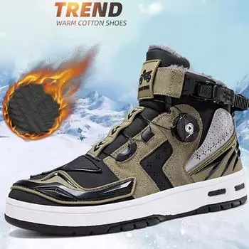 Осенне-зимние бархатные мотоциклетные ботинки унисекс плюс, большие размеры с вращающимися пуговицами, кожаные противоскользящие ботинки из дезокси-кожи, кроссовки для мужчин 37 чёрный/серый