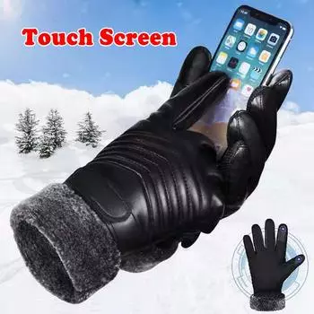 Осенне-зимние бархатные перчатки, мужские варежки с сенсорным экраном, мужские утолщенные перчатки для пешего туризма и верховой езды, нескользящие кожаные перчатки None
