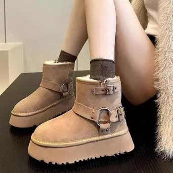Осенне-зимние бархатные теплые зимние сапоги для женщин с пряжкой, дизайнерские мягкие подошвы, повседневные женские сапоги на платформе, однотонные хлопковые туфли 35