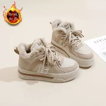 Осенне-зимние бархатные зимние ботинки на толстой подошве для женщин 2024 года, новые термоботинки из хлопка для женщин, для студентов, универсальные нишевые повседневные туфли M019 35 чёрный