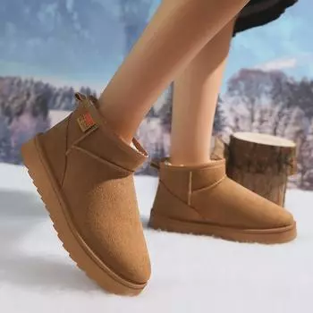Осенне-зимние бархатные зимние сапоги на толстой подошве - средней высоты, однотонные, теплые, из хлопка, модные короткие сапоги 37 светло-коричневого