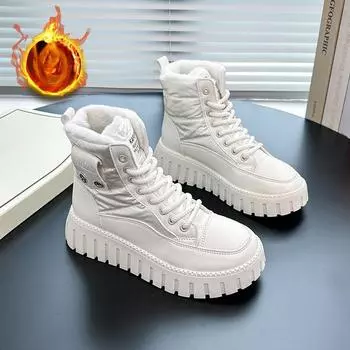 Осенне-зимние белые туфли женские туфли на платформе женские модные кроссовки высококачественная повседневная обувь из искусственной кожи женские теплые кроссовки 35 бежевый