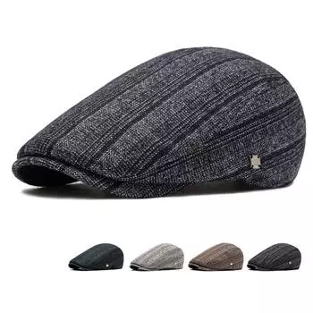 Осенне-зимние береты мужские ретро-кепки в полоску из бархата с толстой кепкой зелёный