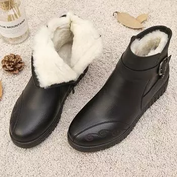 Осенне-зимние ботильоны из натуральной кожи на плоской подошве для женщин, теплые ботинки с боковой молнией, мягкие и удобные ботильоны для мам на каждый день 35 чёрный