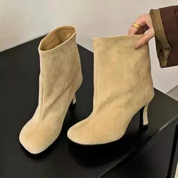Осенне-зимние ботильоны с круглым носком, женские ретро-дизайнерские современные ботинки, женские уличные модные высокие каблуки, короткие ботинки 35
