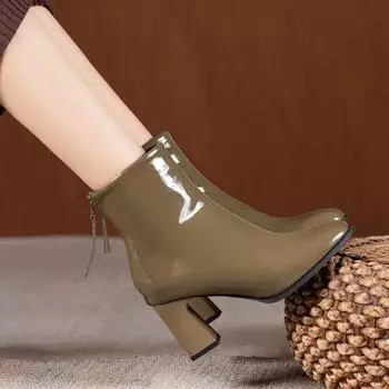 Осенне-зимние ботильоны женские сапоги на высоком каблуке модные короткие сапоги на толстом каблуке квадратные туфли модные черные туфли 35