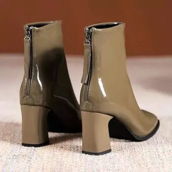Осенне-зимние ботильоны женские сапоги на высоком каблуке модные короткие сапоги на толстом каблуке квадратные туфли модные черные туфли 2024 35 чёрный
