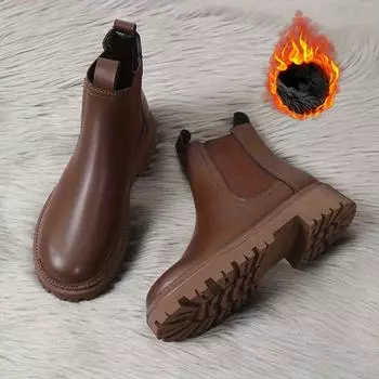 Осенне-зимние ботинки «Челси», женские туфли на платформе, коричневые, черные, бежевые, белые, женские ботильоны на меху, короткие туфли на массивном каблуке в стиле панк, готическая обувь 35 белый