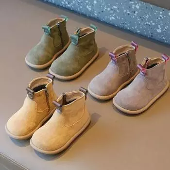 Осенне-зимние ботинки для маленьких мальчиков и девочек, оксфорды, замшевая детская повседневная обувь, уличная нескользящая обувь для младенцев, плюшевые детские ботильоны 30 зелёный