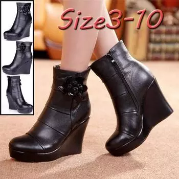 Осенне-зимние ботинки из натуральной кожи, женские ботильоны, женские ботинки на танкетке, женские ботинки, обувь на платформе 33 чёрный