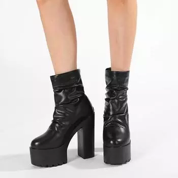 Осенне-зимние ботинки на платформе, черные, белые короткие сапоги на высоком каблуке с молнией сзади для женщин, непромокаемая обувь в готическом стиле 35 чёрный