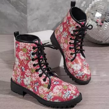 Осенне-зимние ботинки средней высоты из искусственной кожи для женщин, ботинки Martin Cross Border большого размера с наклонным каблуком, 3D-принт 36-43 36 белый