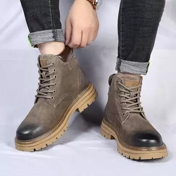 Осенне-зимние британские ботинки на толстой подошве со шнуровкой, высокие, классические мужские ботинки в стиле ретро из кожи, модные короткие ботинки до щиколотки 38 серый