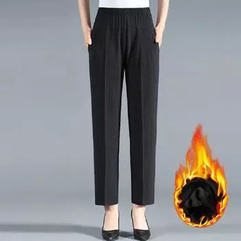 Осенне-зимние брюки для мам, женские брюки больших размеров, эластичные брюки с высокой талией, свободные повседневные брюки для женщин среднего возраста, теплые эластичные брюки XXXXXL