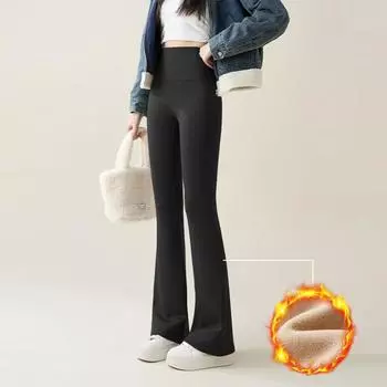 Осенне-зимние брюки-клеш из кроличьего флиса Sharkskin, леггинсы для женщин, эластичные, с высокой талией, тонкие, теплые, подковообразные брюки XL серый