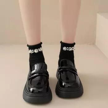 Осенне-зимние черные мокасины на толстой подошве в британском стиле 35 матовый черный