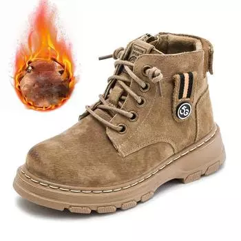 Осенне-зимние детские ботинки Ботинки для мальчиков Детские кроссовки Мягкие теплые детские зимние ботинки Кожаные школьные туфли 37 чёрный