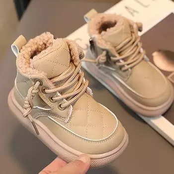 Осенне-зимние детские ботинки, теплые плюшевые ботинки для мальчиков и девочек, модная детская повседневная обувь, ботинки для мальчиков и девочек для детей 30 чёрный