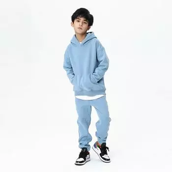 Осенне-зимние детские костюмы для мальчиков и девочек, модные свитера с капюшоном и штаны, костюм из двух частей 80 светло-синий