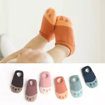 Осенне-зимние детские носки, хлопковые детские носки для маленьких мальчиков и девочек, носки для новорожденных, нескользящие носки с изображением животных M коричневый