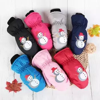 Осенне-зимние детские перчатки, рождественские детские варежки с мультяшным принтом для девочек и мальчиков, толстые флисовые водонепроницаемые детские перчатки на полный палец