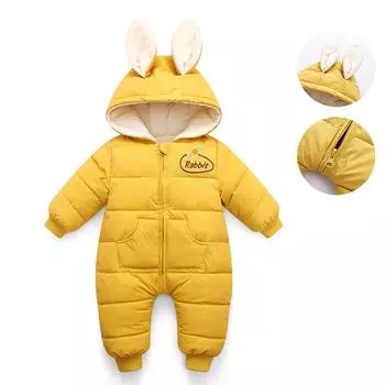 Осенне-зимние детские плюшевые комбинезоны для новорожденных с милыми мультяшными кроличьими ушками и мягкой подкладкой 100 красный