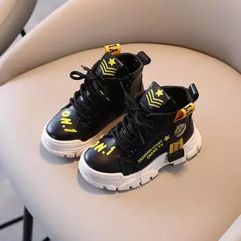 Осенне-зимние детские повседневные ботильоны, осенние ботинки, повседневная обувь для мальчиков, модные мягкие нескользящие детские ботинки 21 чёрный