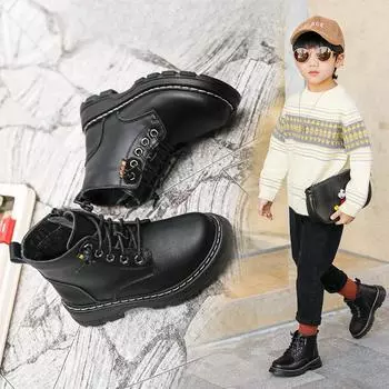 Осенне-зимние детские повседневные кожаные ботинки хлопковые ботинки 26