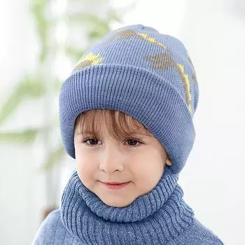 Осенне-зимние детские шапки для мальчиков с изображением динозавра в клетку жаккардовые зимние шерстяные шапки теплые вязаные шапки S чёрный