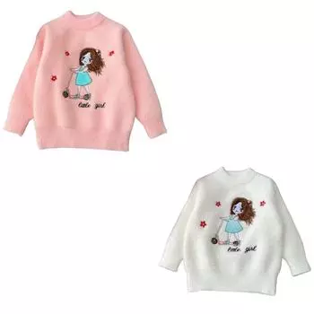 Осенне-зимние детские свитера, пуловеры, топы для девочек, трикотажные топы с круглым вырезом 150 розовый