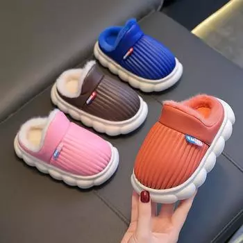 Осенне-зимние детские тапочки из искусственной кожи, водонепроницаемые, теплые, из хлопка 24/25 inner length 15.5CM