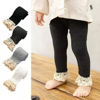 Осенне-зимние детские вязаные леггинсы для девочек, детские леггинсы с кружевным дизайном M чёрный
