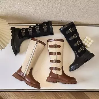 Осенне-зимние детские высокие сапоги для девочек, мягкие, удобные, повседневные, универсальные, кожаные туфли 31 чёрный