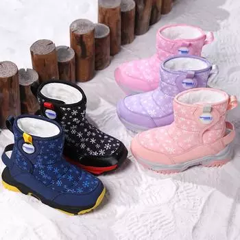 Осенне-зимние детские зимние ботинки для снега, хлопковая обувь, пушистая, с нескользящей подошвой, теплая, сверхлегкая, для девочек, с высоким верхом, спортивная обувь 26 красный/чёрный