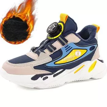 Осенне-зимние детские зимние ботинки короткие плюшевые теплые нескользящие износостойкие детские вращающиеся кнопки для активного отдыха на природе зимняя спортивная обувь 28 чёрный/жёлтый