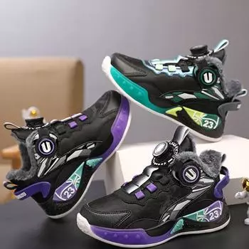 Осенне-зимние детские зимние ботинки с вращающимися пуговицами, длинные, пушистые, теплые, нескользящие, износостойкие, детские, нескользящие, для активного отдыха на природе, для зимних видов спорта 31 чёрный/зелёный