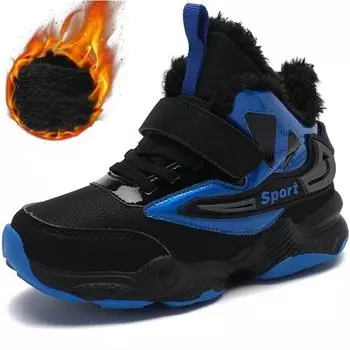Осенне-зимние детские зимние кроссовки Детские высокие кроссовки с липучками и противоскользящими накладками 28 чёрный/синий