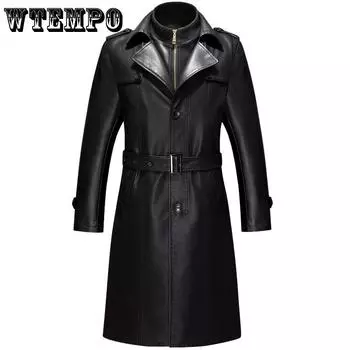 Осенне-зимние длинные черные кожаные пиджаки мужские флисовые для сохранения тепла большие размеры водонепроницаемое ветрозащитное пальто из искусственной кожи для мужчин S-5XL 5XL чёрный