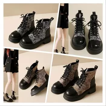 Осенне-зимние европейские и американские стильные короткие ботинки на шнуровке, удобные, с толстой подошвой и принтом 35 серый