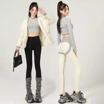 Осенне-зимние флисовые утолщенные кашемировые брюки Shark с высокой талией, женская одежда, теплые леггинсы Barbie XL чёрный