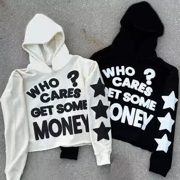 Осенне-зимние хип-хоп Y2K Street Style Letter Graffiti Printed Fashion мужские и женские теплые толстовки с капюшоном M