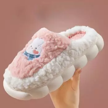 Осенне-зимние хлопковые тапочки, женские домашние тапочки, плюшевые теплые тапочки на толстой подошве для пар, плюшевые тапочки для домашнего использования 35-36 зелёный