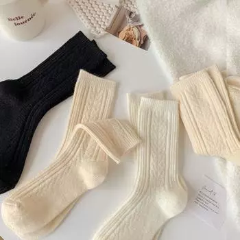 Осенне-зимние кашемировые шерстяные носки дышащие чулки женские теплые длинные носки бежевый